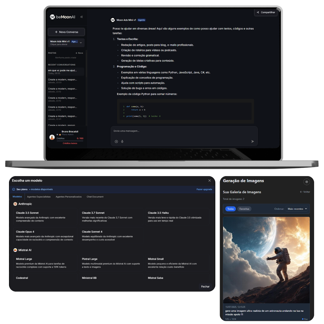 Demonstração da plataforma BeMoonAI